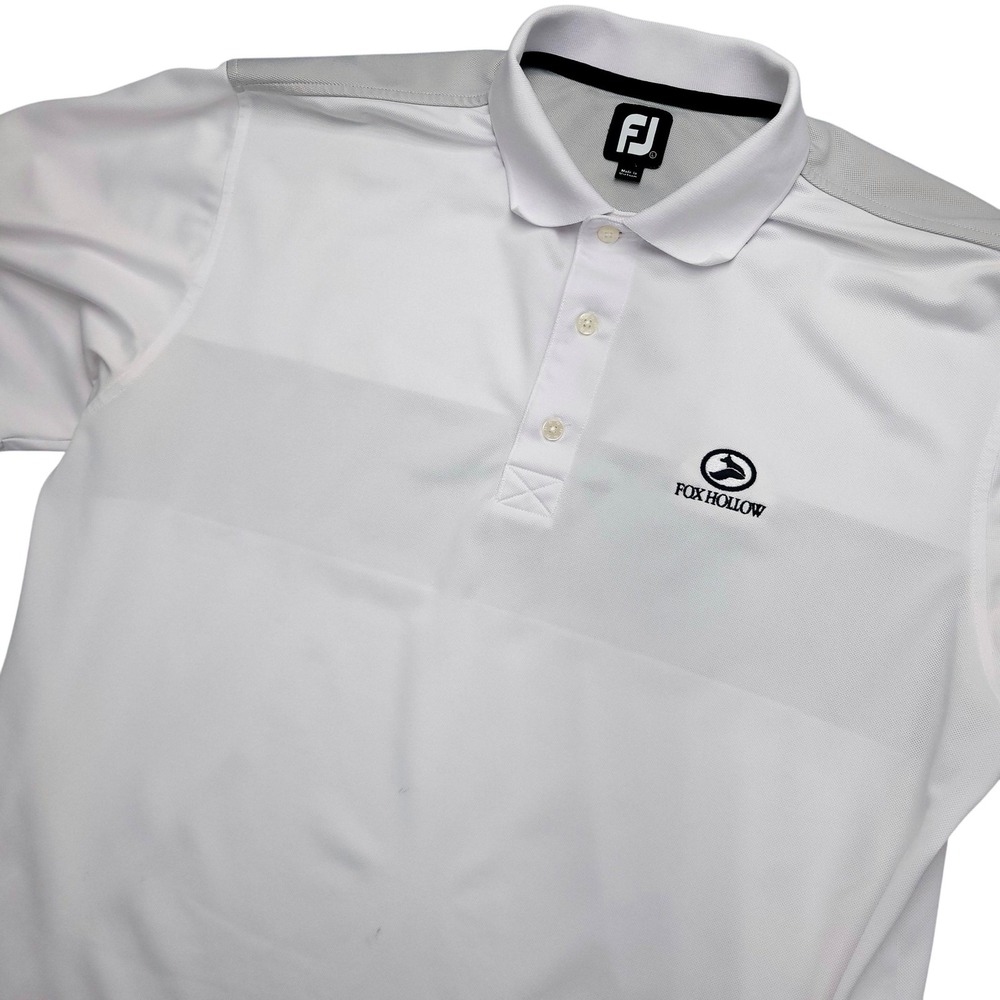 FootJoy Polo Shirt Mens Large White Black Colorblock Fox Hollow Golf Stretch
